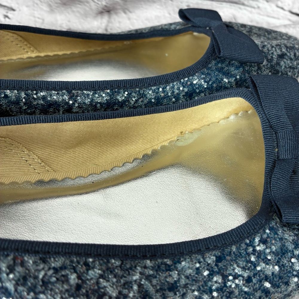 Lands' End Women’s Blue Sequin Glitter Ballet Flats w/Bow Round Toe Slip On Sz 7 - Picture 9 of 10